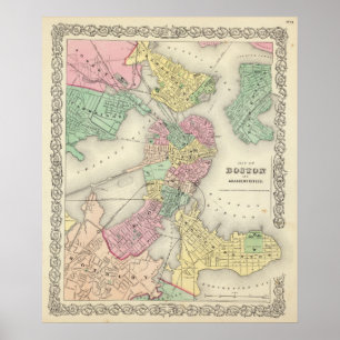 Map Of Boston And Adjacent Cities Poster