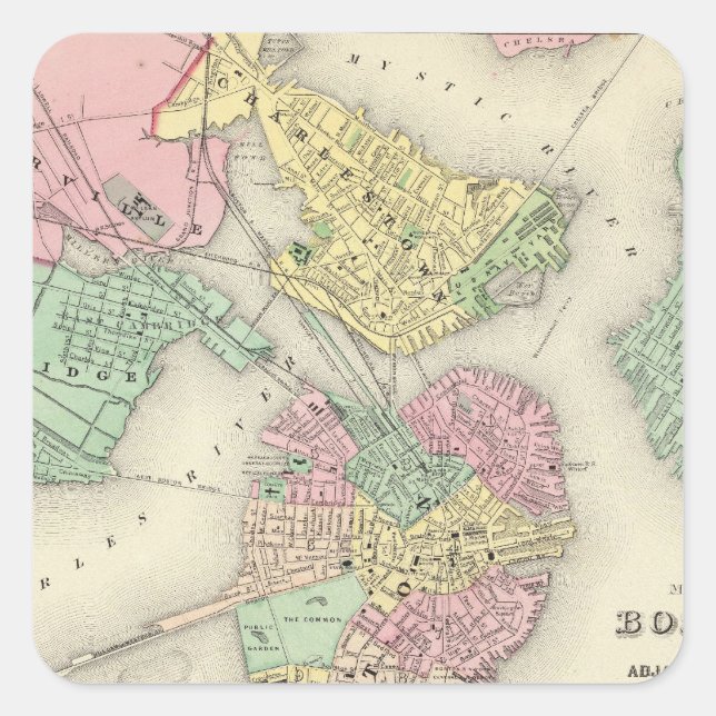 Map Of Boston And Adjacent Cities Square Sticker (Front)