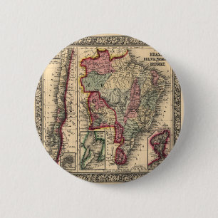 Map of Brazil, Bolivia, Paraguay, and Uruguay 6 Cm Round Badge