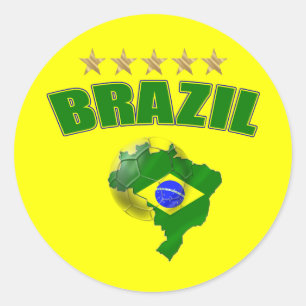 Map of Brazil Soccer Ball Brazil Brazilian flag Classic Round Sticker