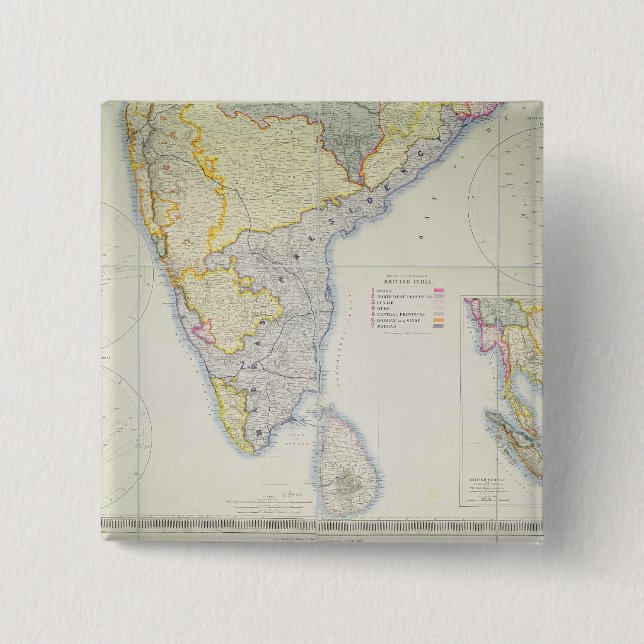Map of British Southern India, 1872 15 Cm Square Badge (Front)