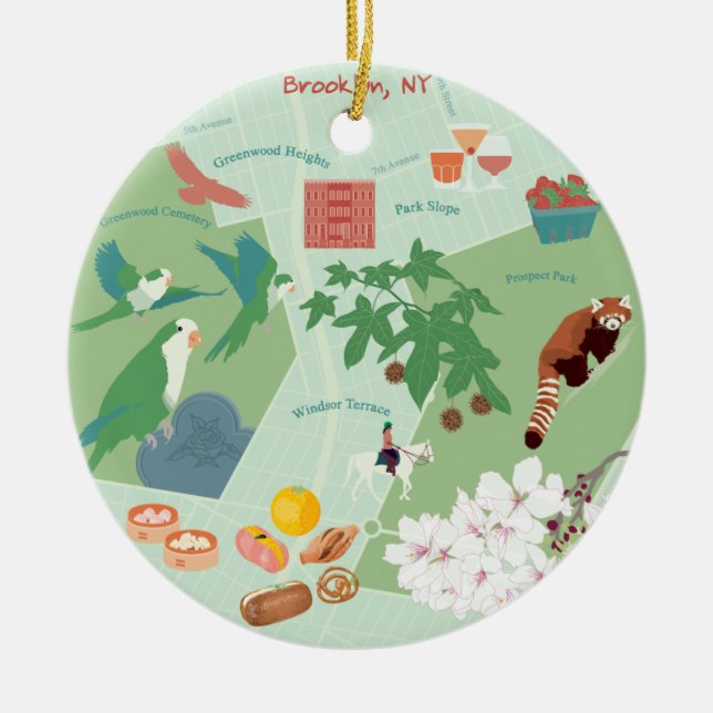 Map of Brooklyn Customisable Two-sided Ceramic Ornament (Front)