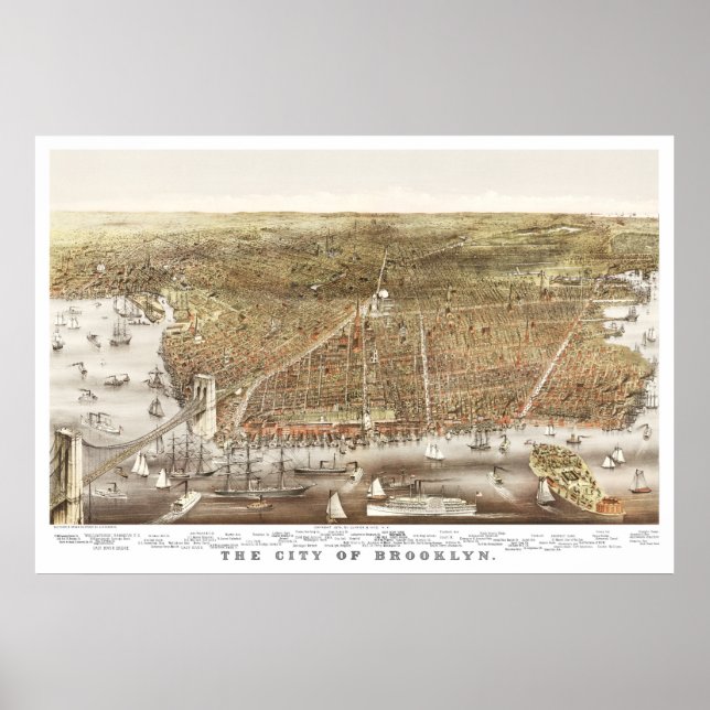 Map of Brooklyn, New York from 1879 Poster (Front)