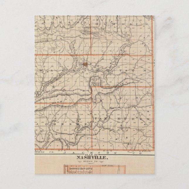 Map of Brown County with Plan of Nashville Postcard (Front)