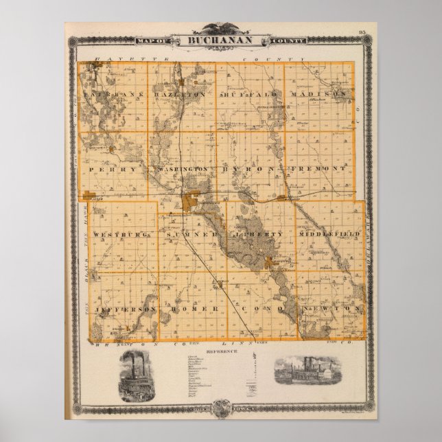 Map of Buchanan County, State of Iowa Poster (Front)