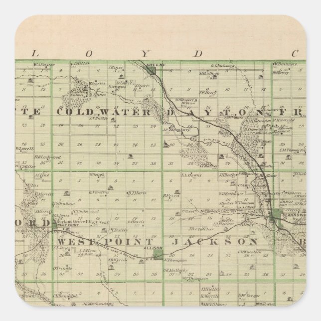 Map of Butler County, State of Iowa Square Sticker (Front)