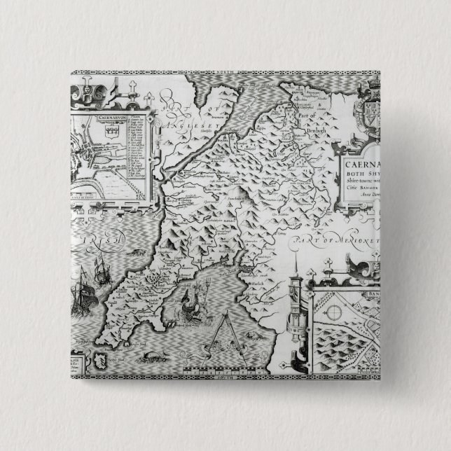 Map of Caernarvon, 1616 15 Cm Square Badge (Front)