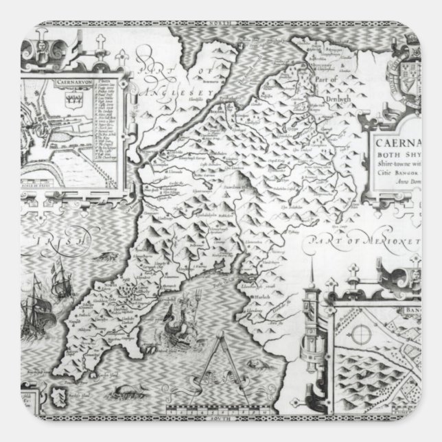 Map of Caernarvon, 1616 Square Sticker (Front)