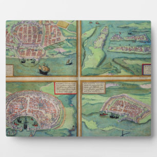Map of Calais, Malta, Rhodes, and Famagusta, from Plaque