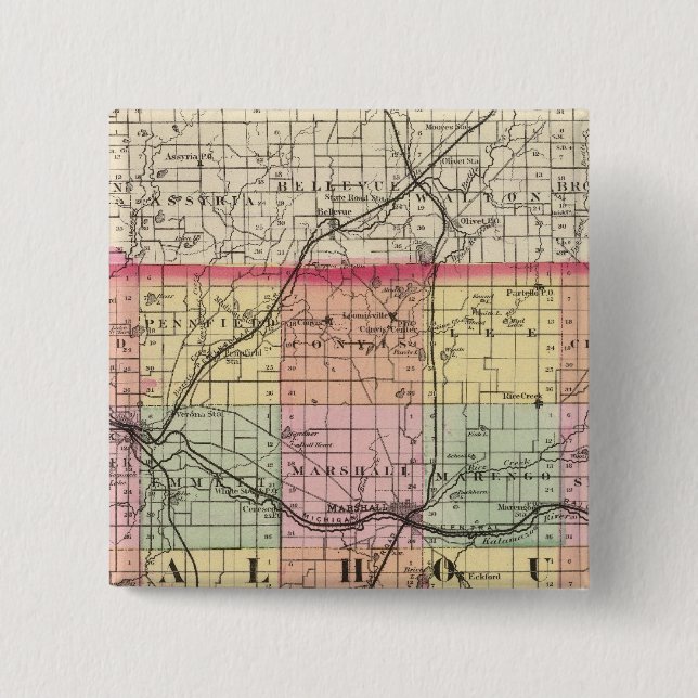 Map of Calhoun County, Michigan 15 Cm Square Badge (Front)