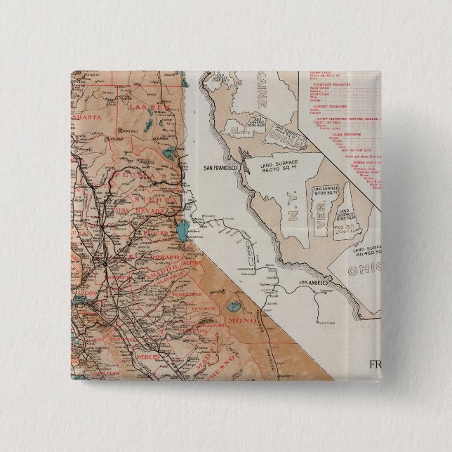 Map of California 2 15 Cm Square Badge (Front)