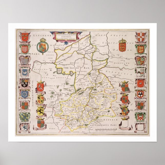 Map of Cambridgeshire, published Amsterdam c.1647- Poster (Front)