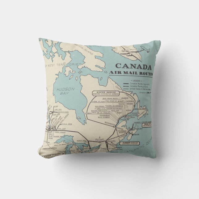 Map of Canada - Canada Air Mail Routes Cushion (Front)