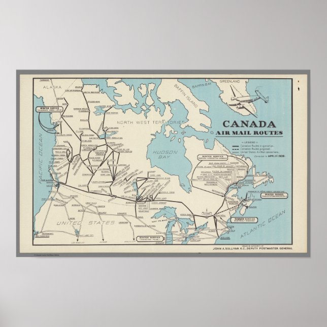 Map of Canada - Canada Air Mail Routes Poster (Front)