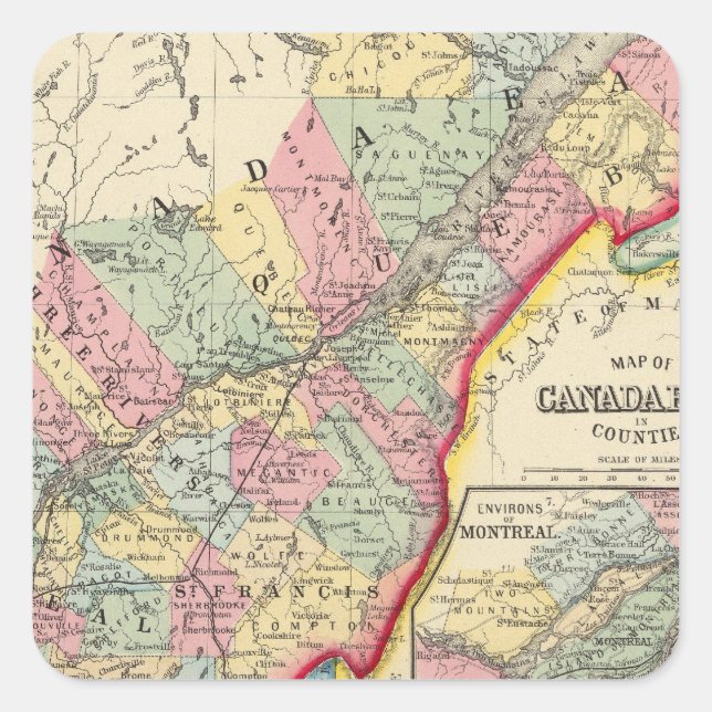 Map Of Canada East In Counties Square Sticker (Front)