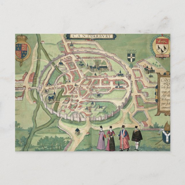 Map of Canterbury, from 'Civitates Orbis Terrarum' Postcard (Front)