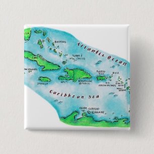 Map of Caribbean Islands 15 Cm Square Badge
