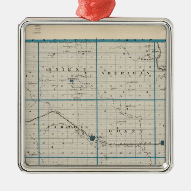 Map of Carroll County, State of Iowa Metal Ornament (Front)