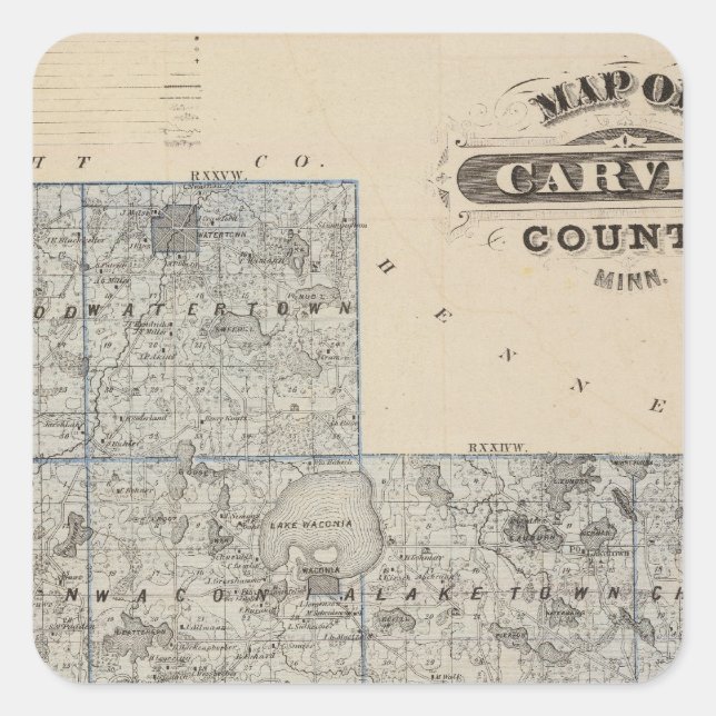 Map of Carver County, Minnesota Square Sticker (Front)