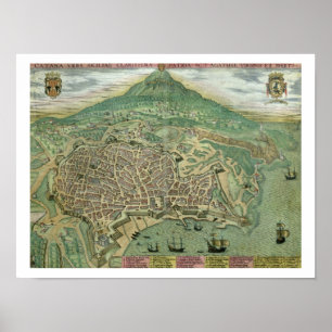 Map of Catania, from 'Civitates Orbis Terrarum' by Poster