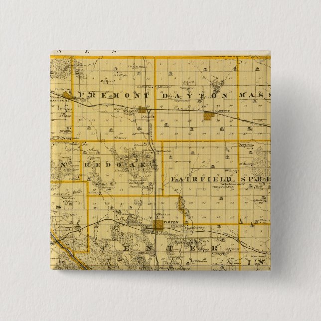 Map of Cedar County, State of Iowa 15 Cm Square Badge (Front)