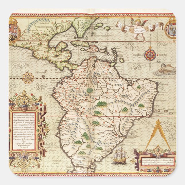 Map of Central and South America Square Sticker (Front)