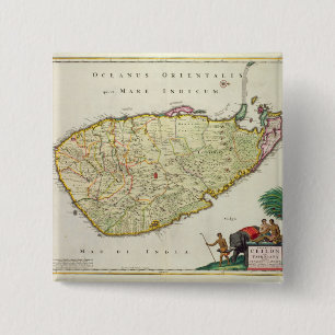 Map of Ceylon according to Nicolas Visscher 15 Cm Square Badge