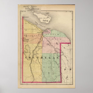 Map of Cheboygan County, Michigan Poster