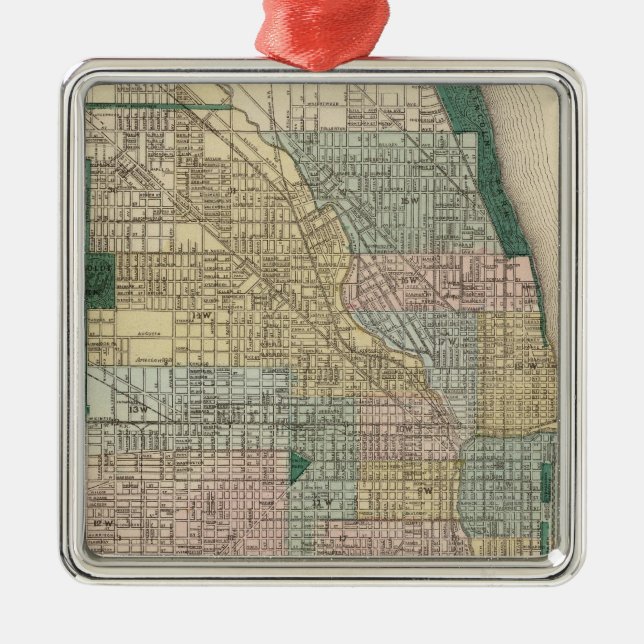 Map of Chicago City Metal Tree Decoration (Front)