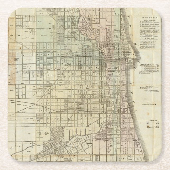 Map Of Chicago Square Paper Coaster (Front)