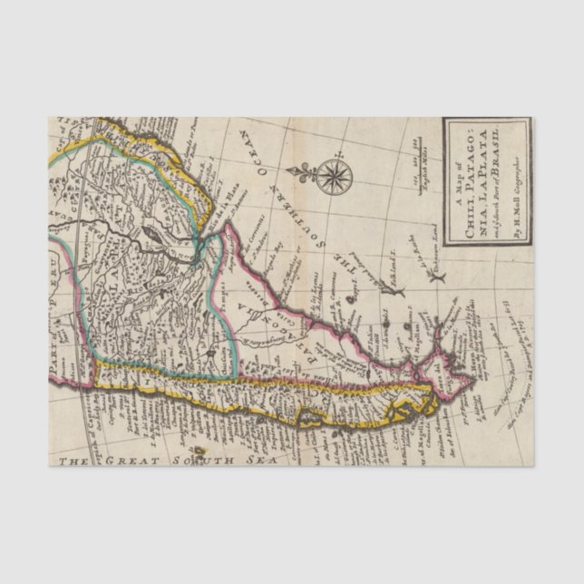 Map of Chilli, Patagonia, La Plata Tissue Paper (Front)