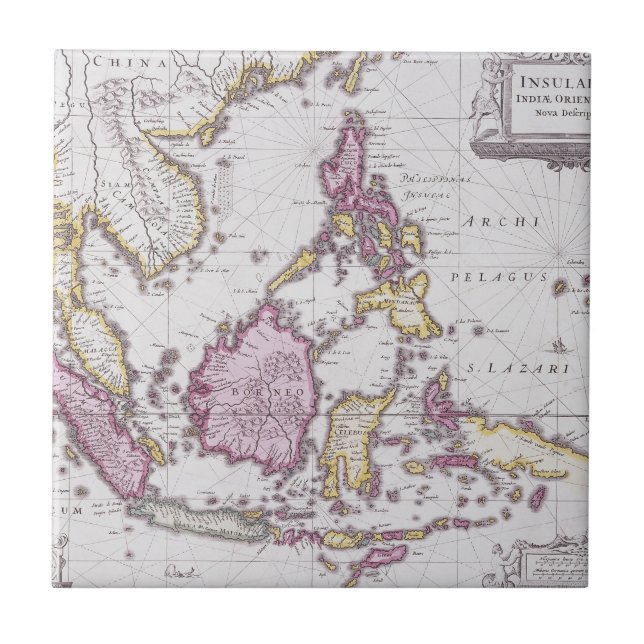 Map of China & Indonesia | 1710 Ceramic Tile (Front)