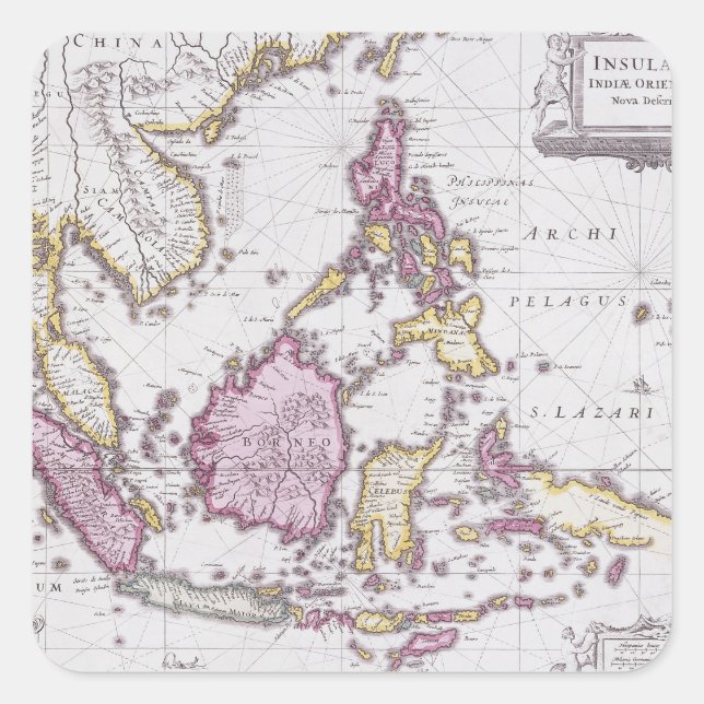 Map of China & Indonesia | 1710 Square Sticker (Front)