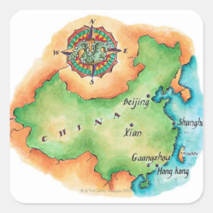 Map of China Square Sticker