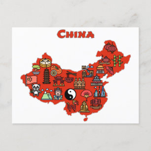 map of China with icons of Chinese destinations Postcard
