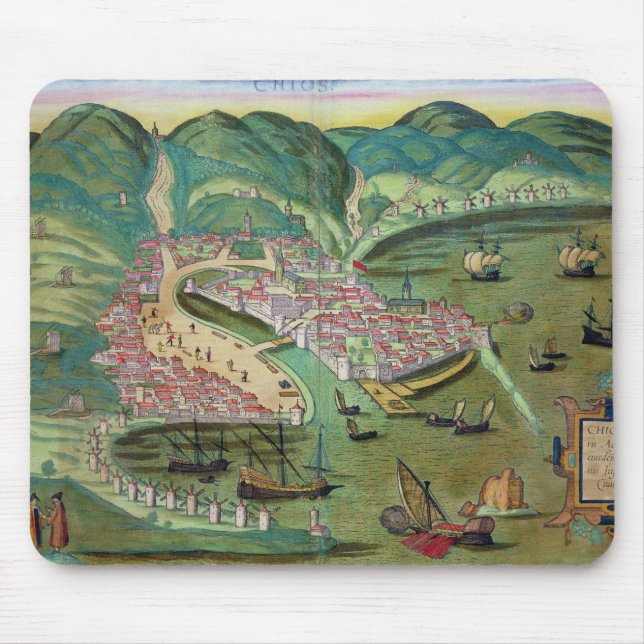 Map of Chios, from 'Civitates Orbis Terrarum' by G Mouse Pad (Front)