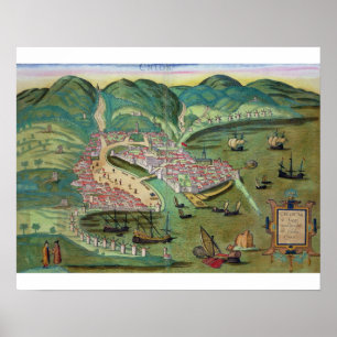 Map of Chios, from 'Civitates Orbis Terrarum' by G Poster