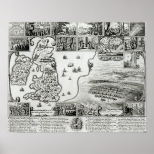 Map of Civil War England and a view of Prague Poster