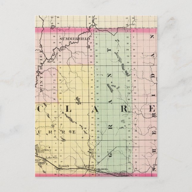 Map of Clare County, Michigan Postcard (Front)