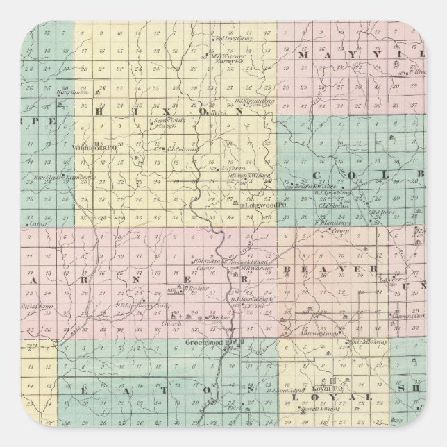 Map of Clark County, State of Wisconsin Square Sticker (Front)