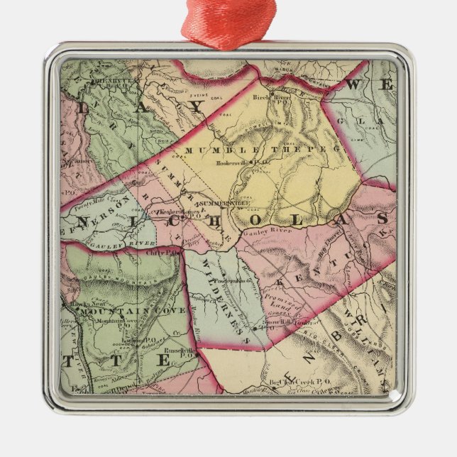 Map of Clay, Webster, Nicholas, Fayette counties Metal Ornament (Front)