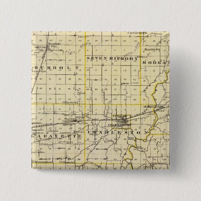 Map of Coles County 15 Cm Square Badge (Front)