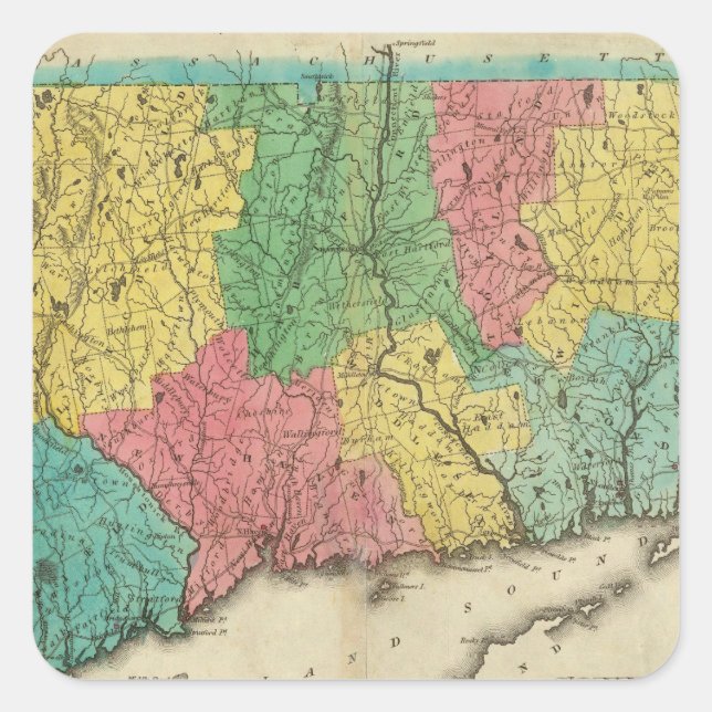 Map Of Connecticut Square Sticker (Front)