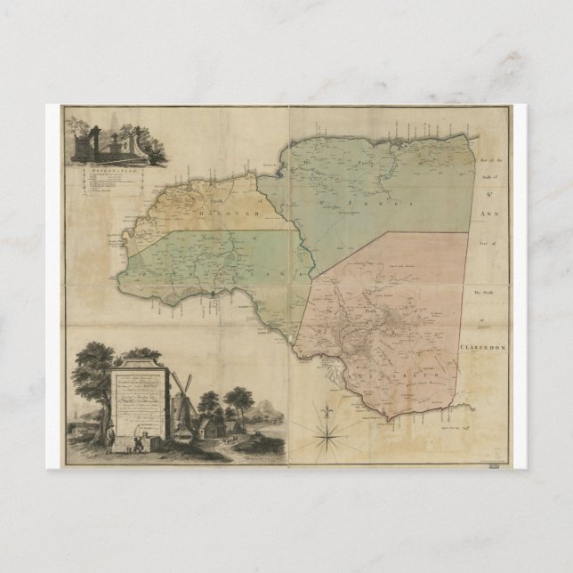 Map of Cornwall Count Jamaica (1763) Postcard (Front)