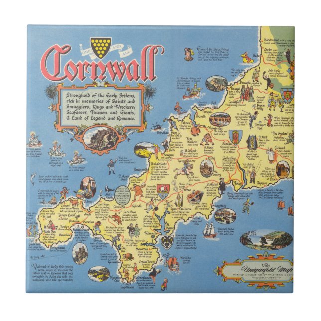 Map of Cornwall, England Ceramic Tile (Front)