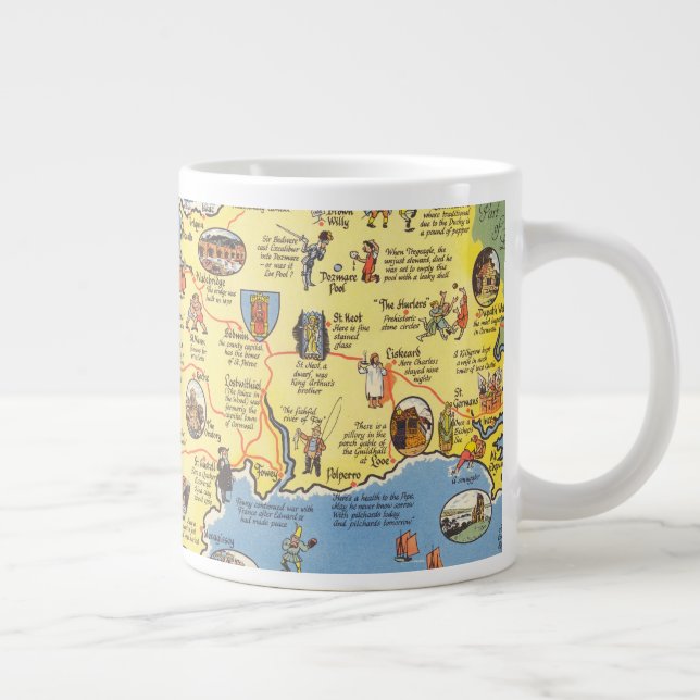 Map of Cornwall, England Large Coffee Mug (Right)