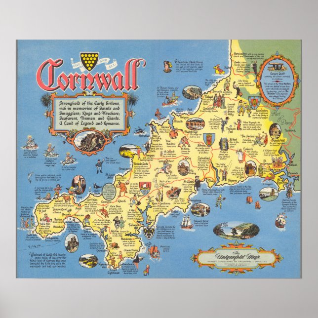 Map of Cornwall, England Poster (Front)