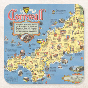 Map of Cornwall, England Square Paper Coaster