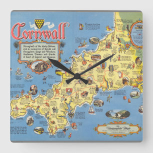 Map of Cornwall, England Square Wall Clock
