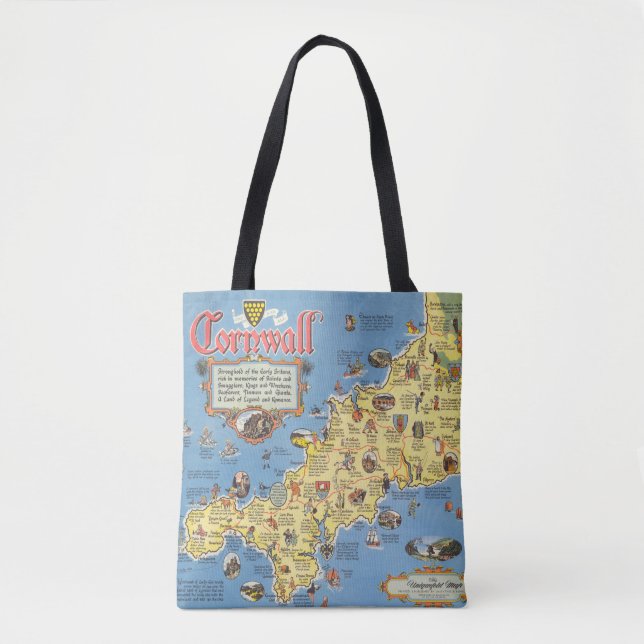 Map of Cornwall, England Tote Bag (Front)